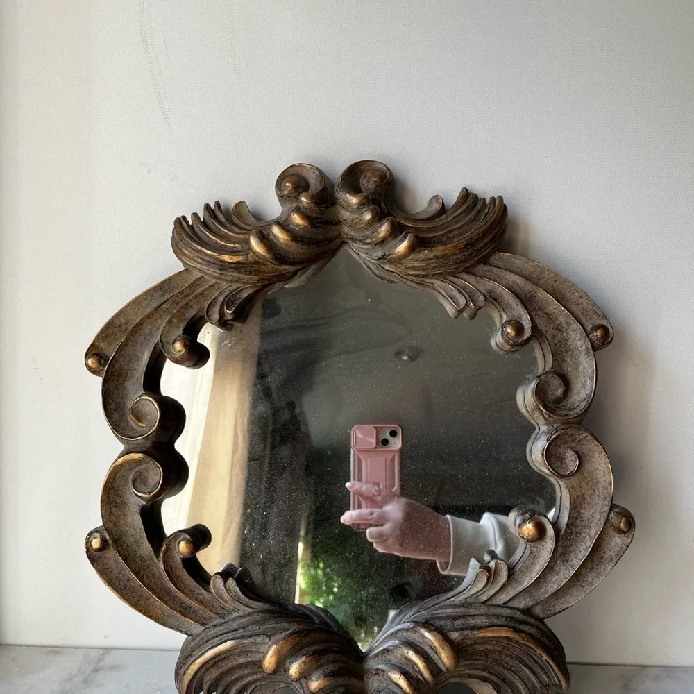 Elegant Gold Ornate Wall Mirror 14.5”x15.5”
